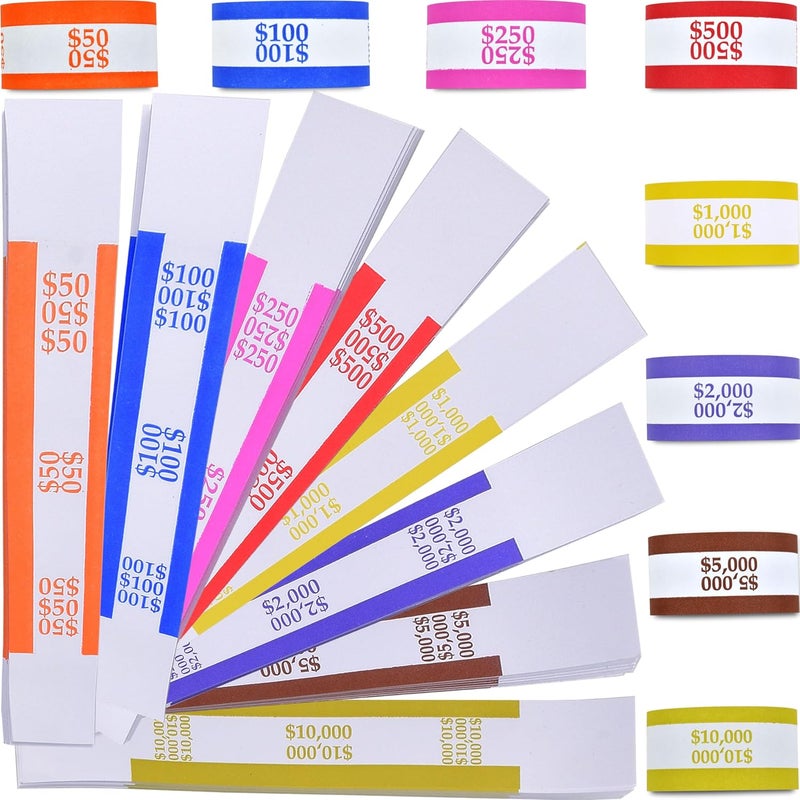 Queensell Pack of 400 Money Bands for Cash, Money Wrappers for Bills to Organize Cash - Self-Adhesive Money Straps, 8 Colors - Image 1
